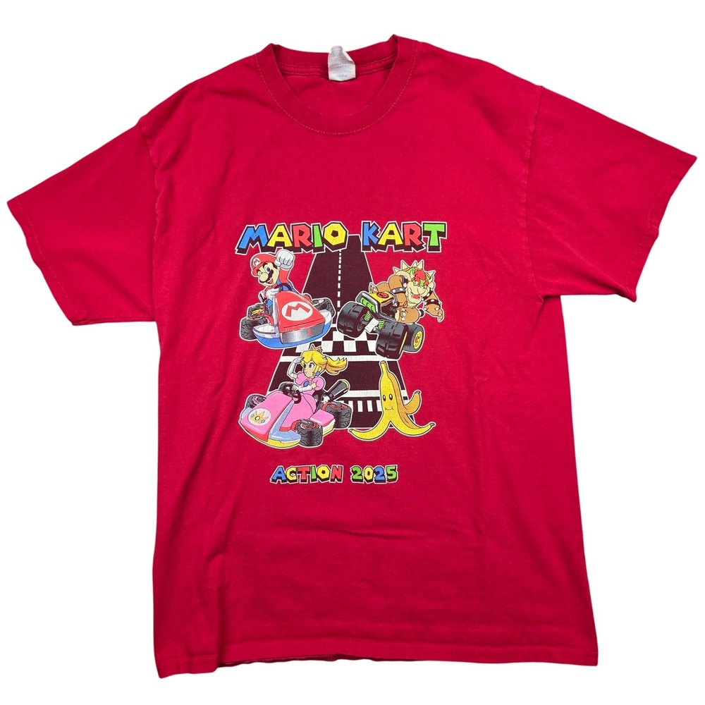 Nintendo Mario Kart Action 2025 Graphic Tee Red Mens Large Short Sleeve Cotton